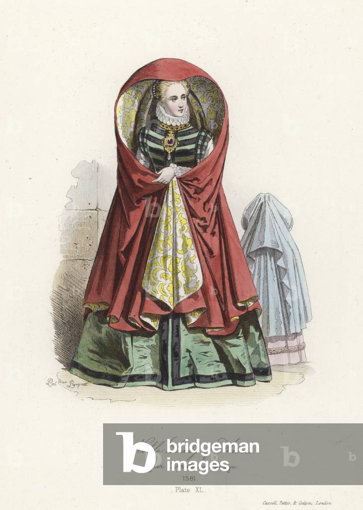Noble lady of Antwerp (coloured engraving)