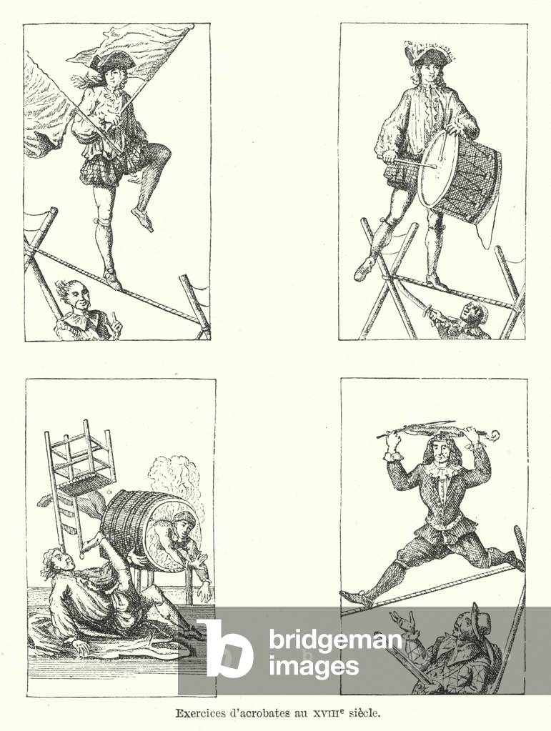 Excercices d'acrobates au XVIIIe siecle (engraving)