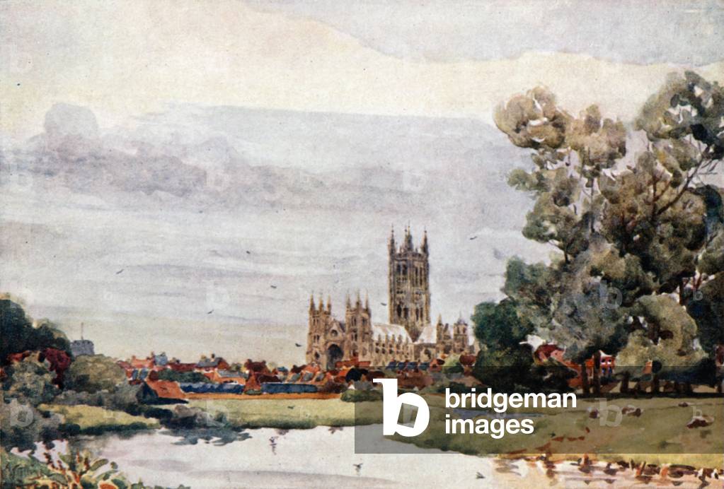 Canterbury from the Meadows (colour litho)
