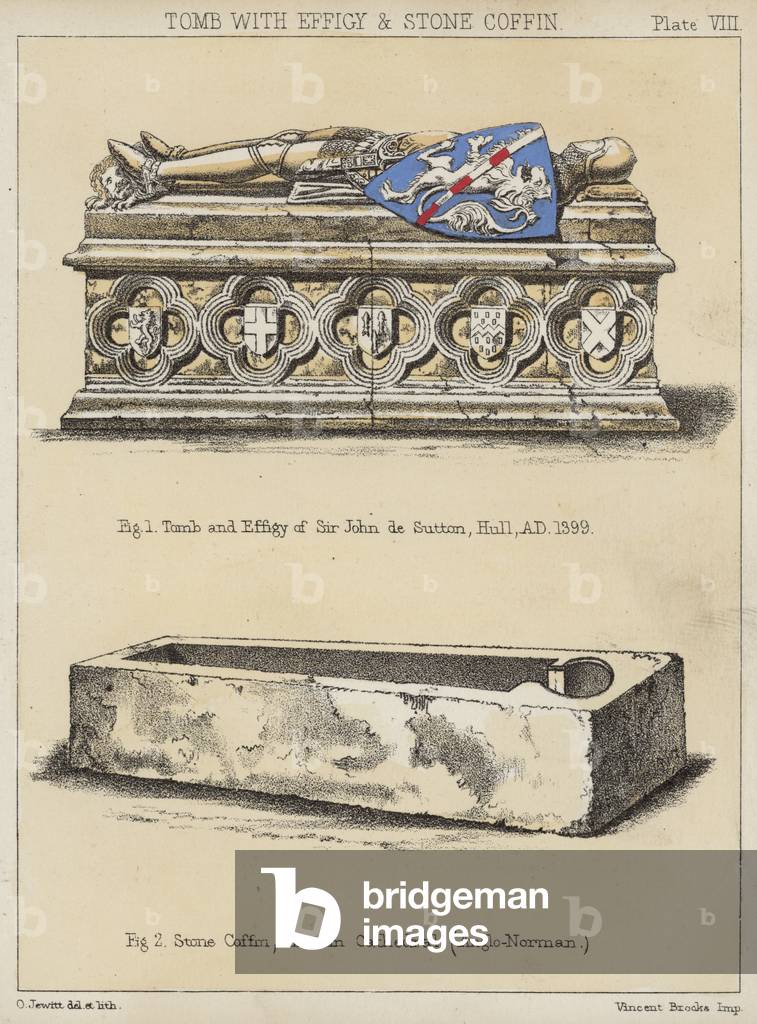 Tomb with Effigy and Stone Coffin (colour litho)