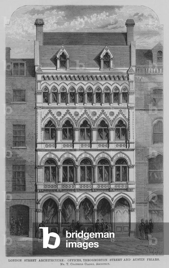 London Street Architecture, Offices, Throgmorton Street and Austin Friars (engraving)