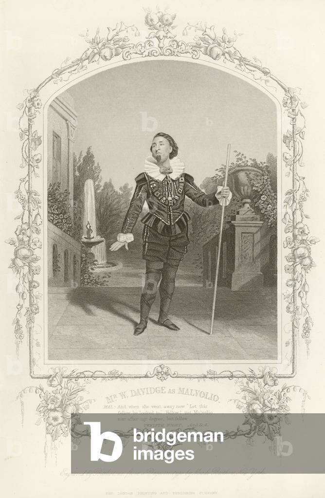 Mr W Davidge as Malvolio, Twelfth Night, Act III, scene iv (engraving)