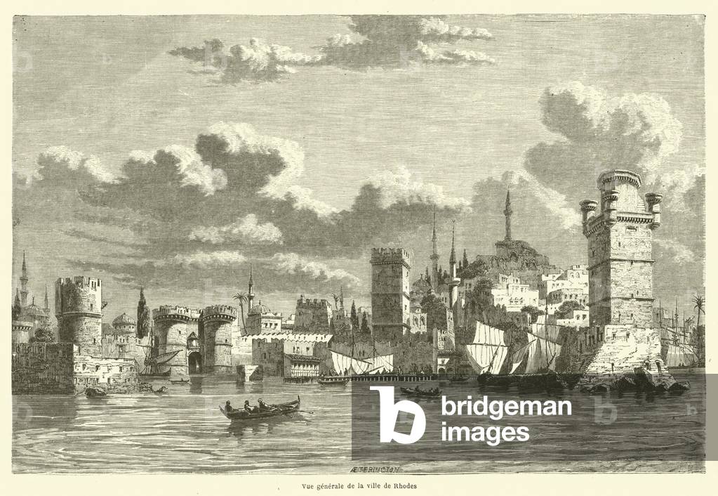 Vue generale de la ville de Rhodes (engraving)