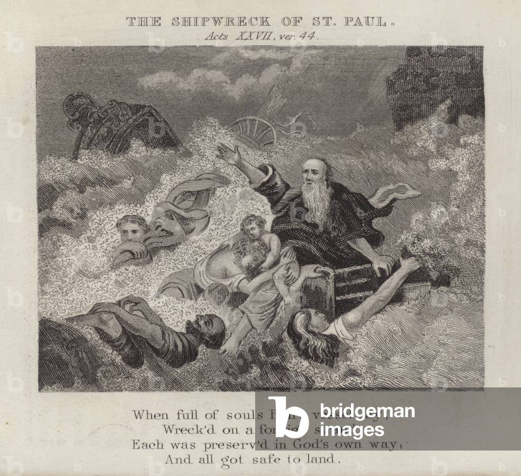 The shipwreck of St Paul, Acts XXVII, ver 44 (engraving)