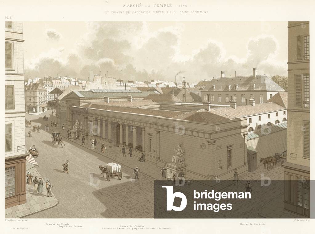 Marche du Temple, 1840, et Couvent de l'Adoration perpetuelle du Saint-Sacrement (colour litho)