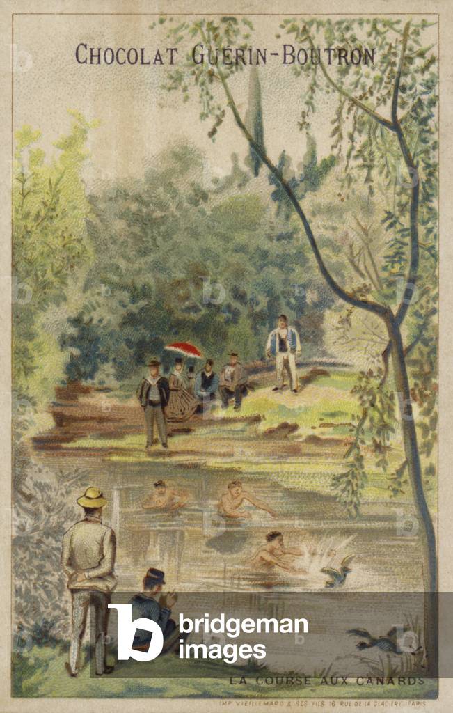 Chasing ducks (chromolitho)