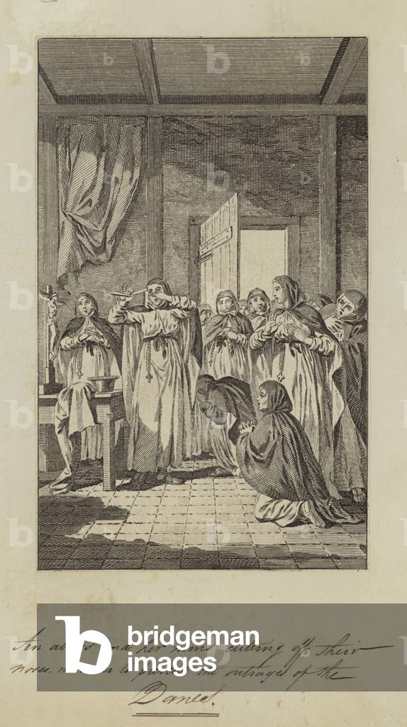 An abbess and her nuns cutting off their noses to prevent the outrages of the Danes (engraving)