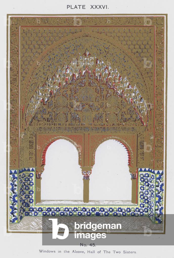 Windows in the Alcove, Hall of The Two Sisters (colour litho)