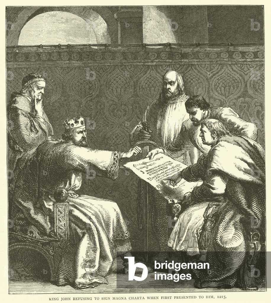King John refusing to sign Magna Charta when first presented to him, 1215 (engraving)