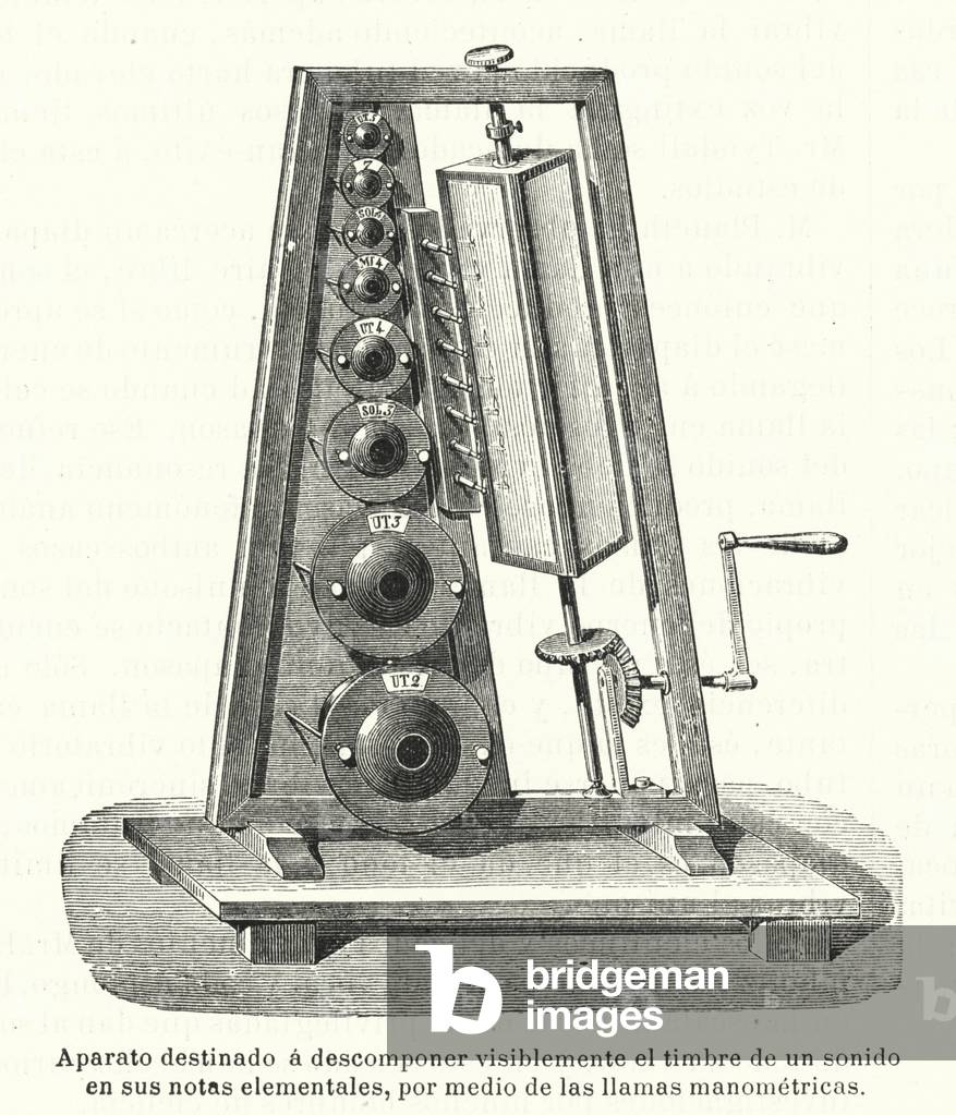 Sound analyser with eight resonator balls, developed by German physicist Rudolph Koenig (litho)