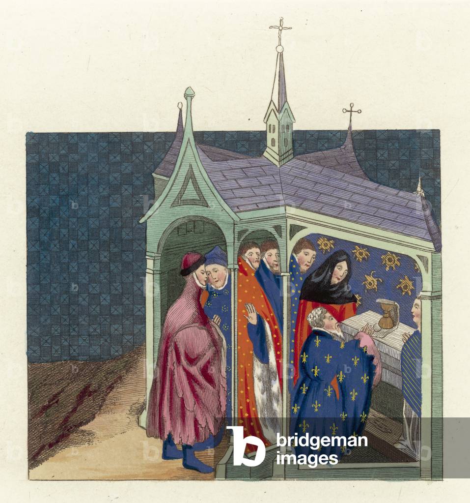 The accord between The Earl Of Northumberland and King Richard II (coloured engraving)