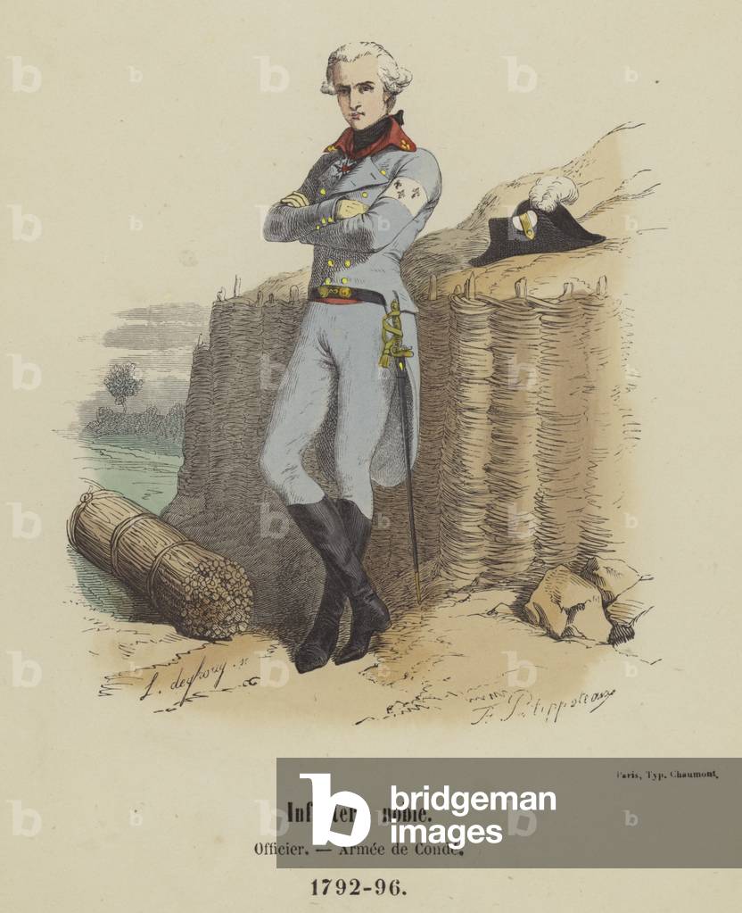 Infanterie noble, Officier, Armee de Conde, 1792-96 (coloured engraving)