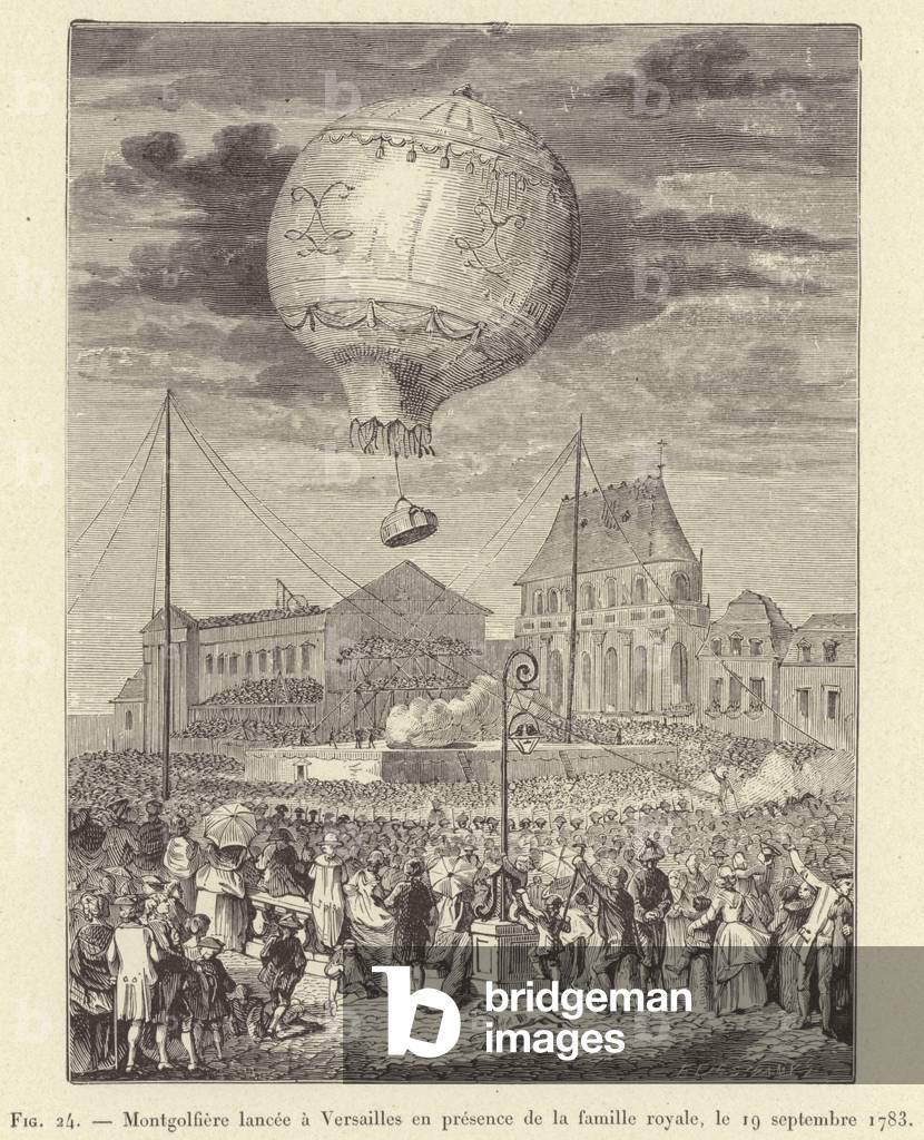 Montgolfiere lancee a Versailles en presence de la famille royale, le 19 septembre 1783 (engraving)