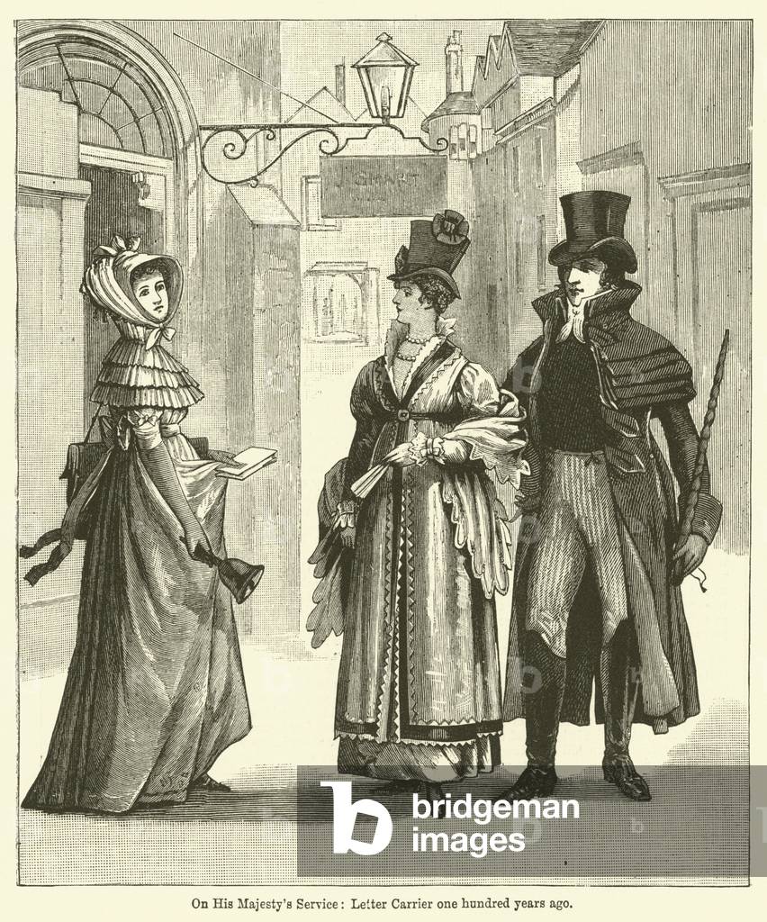 On His Majesty's Service, Letter Carrier one hundred years ago (engraving)