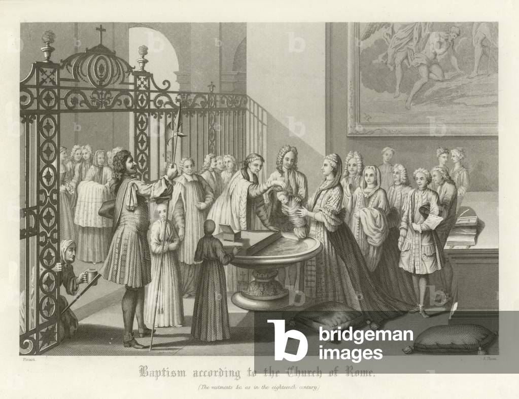 Baptism according to the Church of Rome, 18th Century (engraving)
