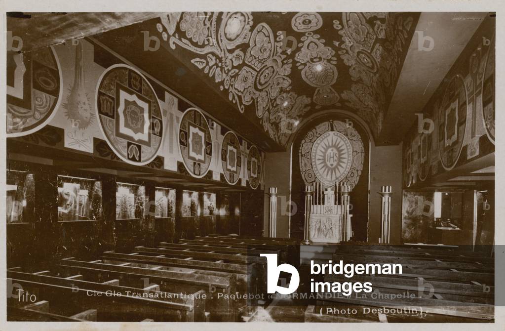 Chapel on board the  steamboat, la Normandie. Postcard sent in 1913.