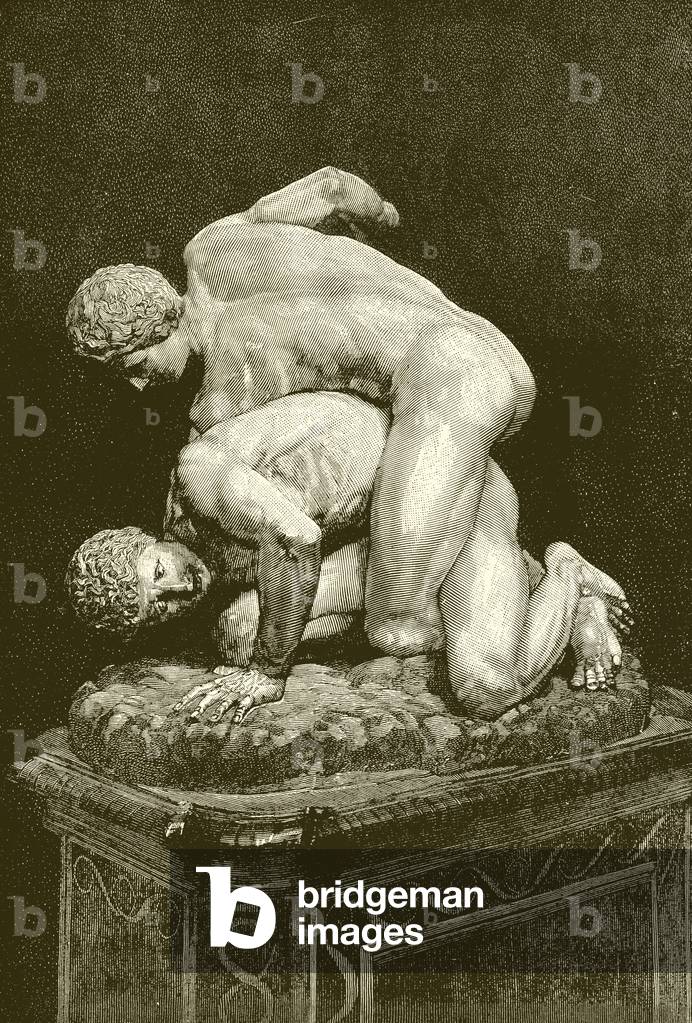 The Wrestlers. Marble Group in the Uffizi Gallery in Florence (engraving)