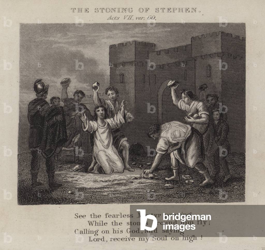 The stoning of Stephen, Acts VII, ver 60 (engraving)