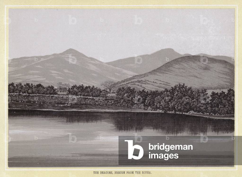 The Beacons, Brecon from the River (litho)