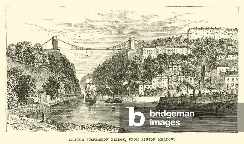 Clifton Suspension Bridge, from Ashton Meadow (engraving)