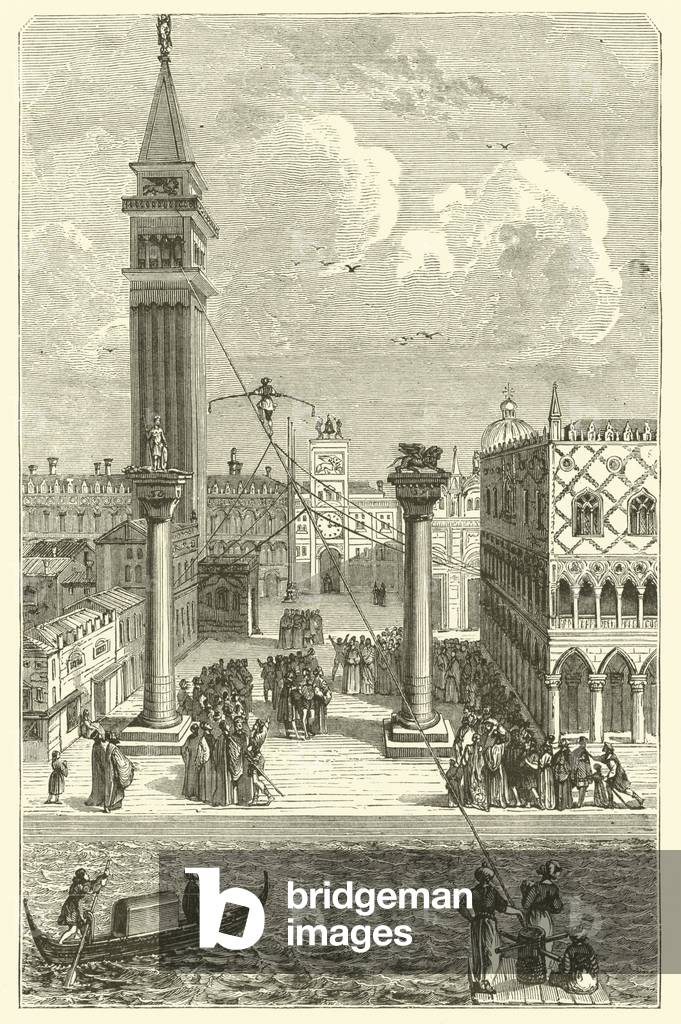 Tightrope walker at Venice (engraving)