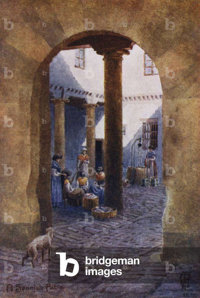 Northern Spain: A Spanish Patio (colour litho)