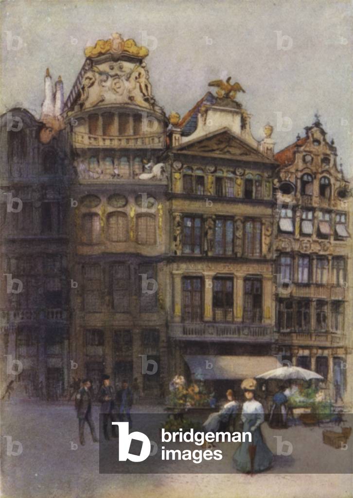 Old Houses in the Grande Place, Brussels (colour litho)