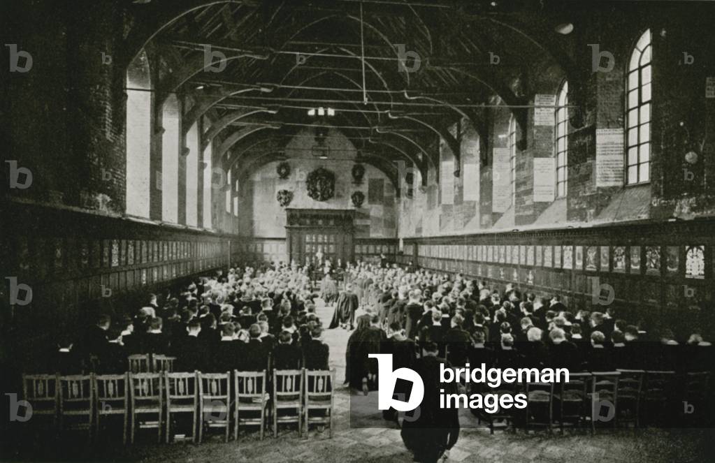 Westminster, Latin prayers up school (b/w photo)