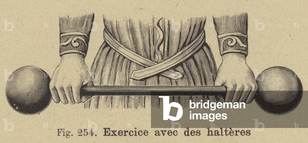 Exercise with a barbell (engraving)