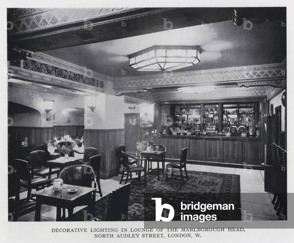 Decorative Lighting in Lounge of the Marlborough Head, North Audley Street, London, W (b/w photo)