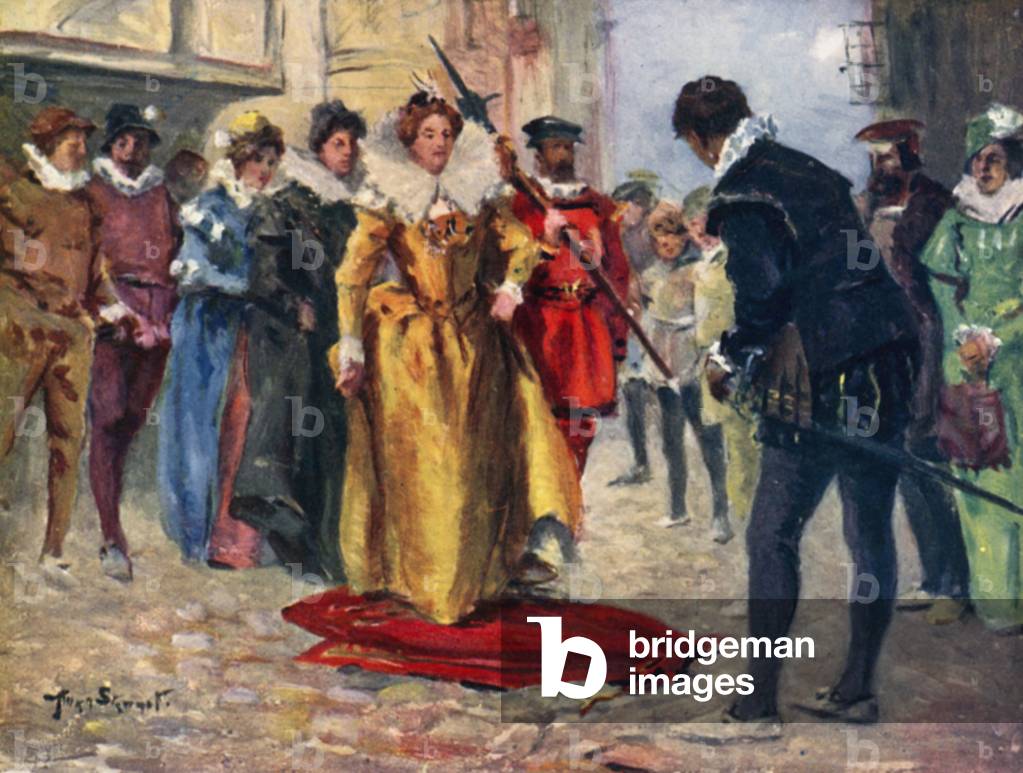 Raleigh Stripped off his Gay Cloak and Laid it Across the Miry Patch (colour litho)