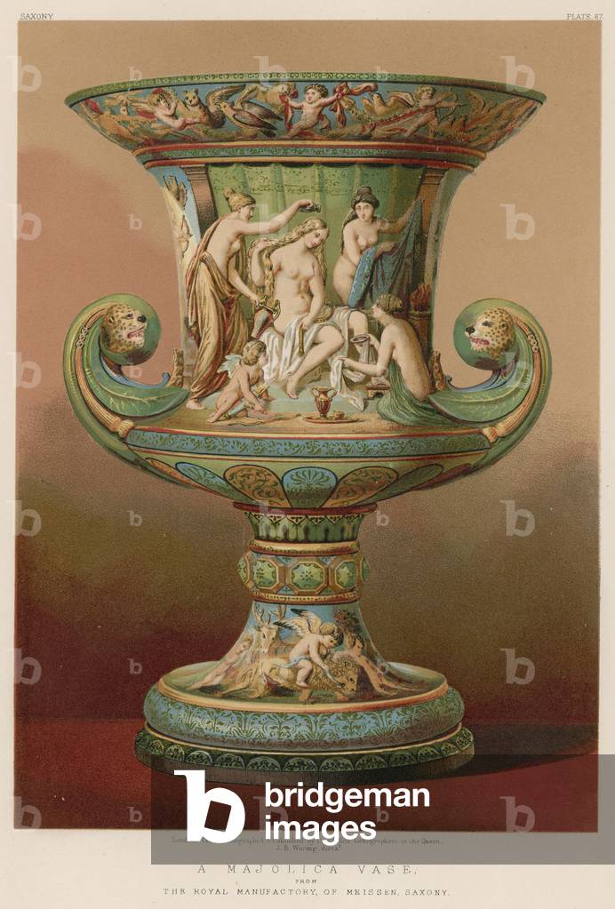 A Majolica Vase from The Royal Manufactory, of Meissen, Saxony (chromolitho)