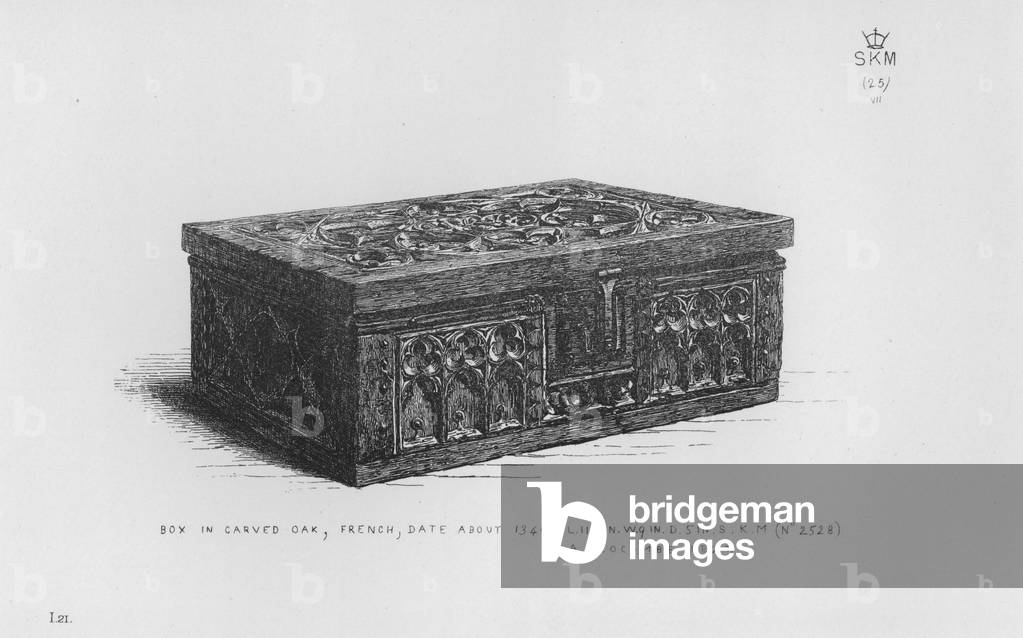 Victoria And Albert Museum: Box in carved oak, French, date about 1340 (engraving)
