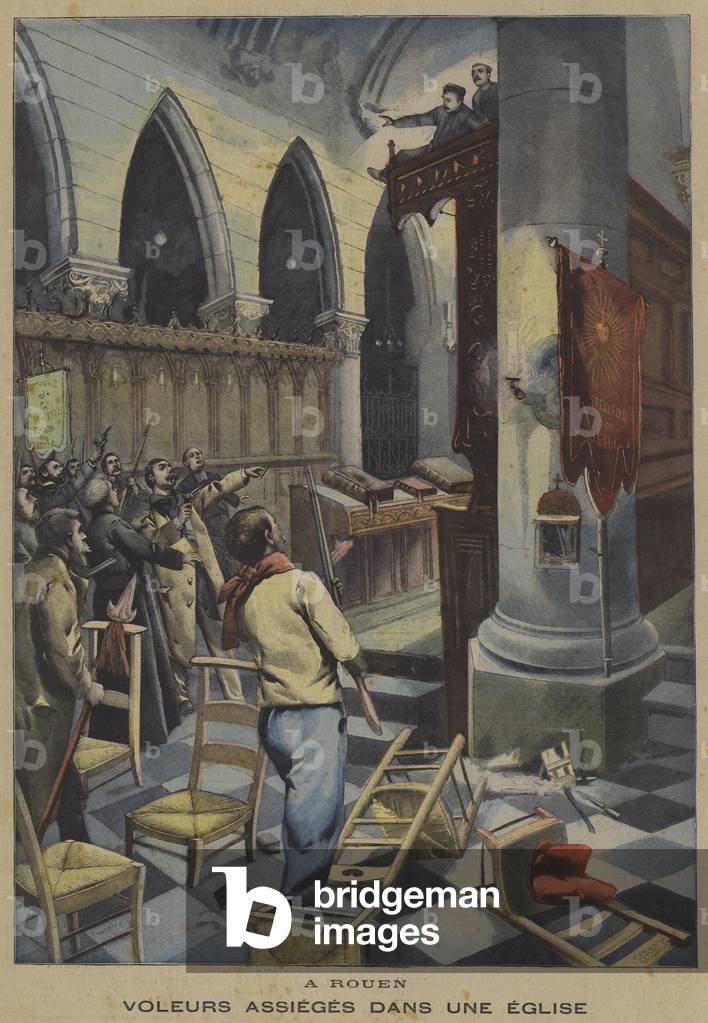 Thieves besieged in a church in Rouen (colour litho)