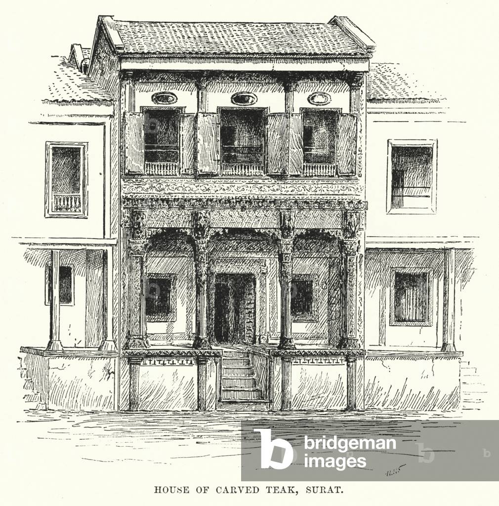 India: House of Carved Teak, Surat (engraving)