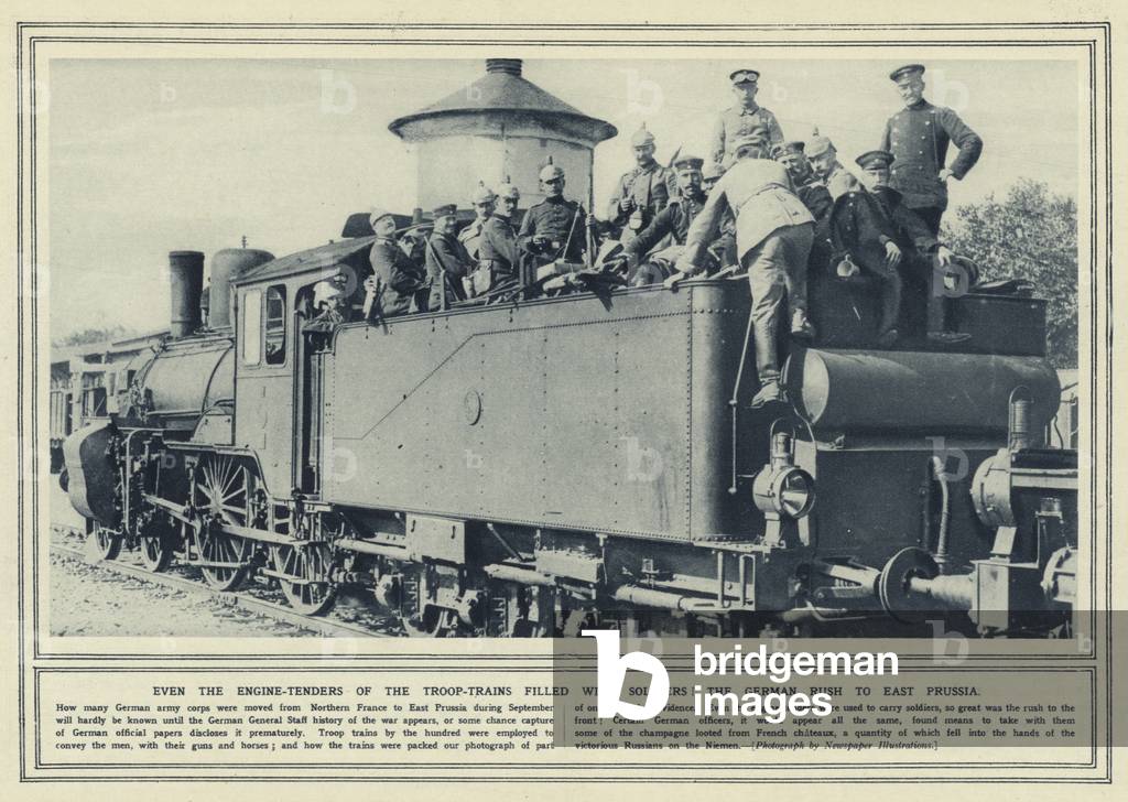 Even the engine-tenders of the troop-trains filled with soldiers! The German rush to East Prussia (b/w photo)
