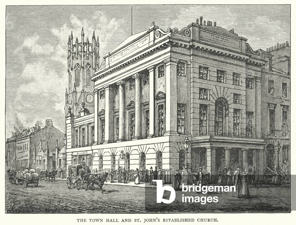 The Town Hall and St John's Established Church (engraving)