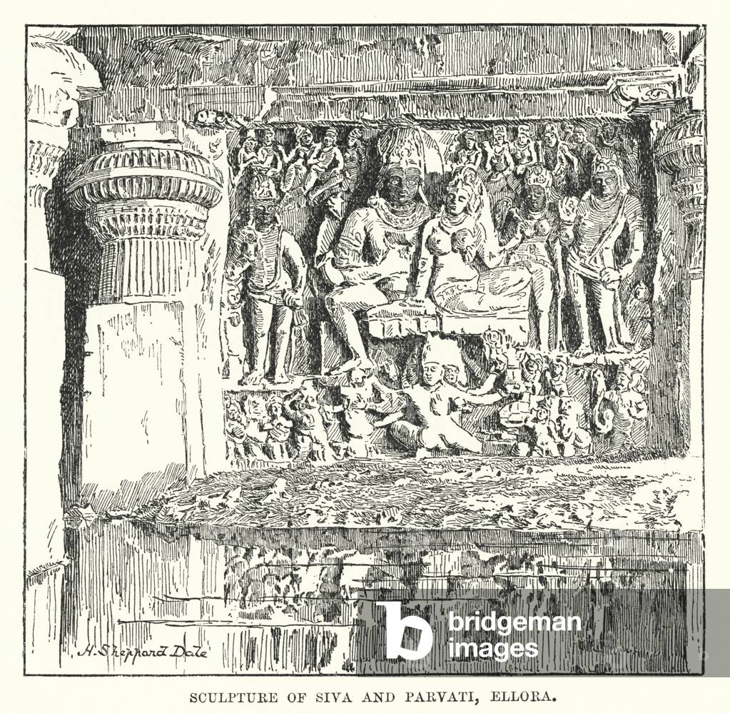 India: Sculpture of Siva and Parvati, Ellora (engraving)