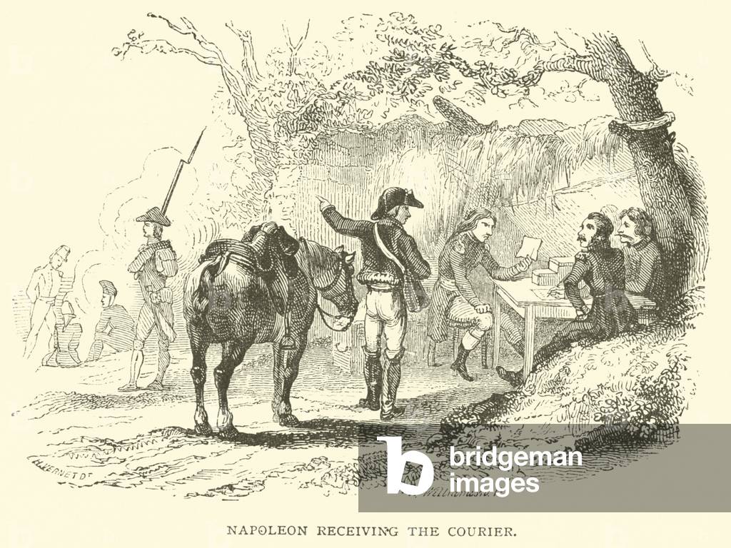 Napoleon receiving the courier (engraving)