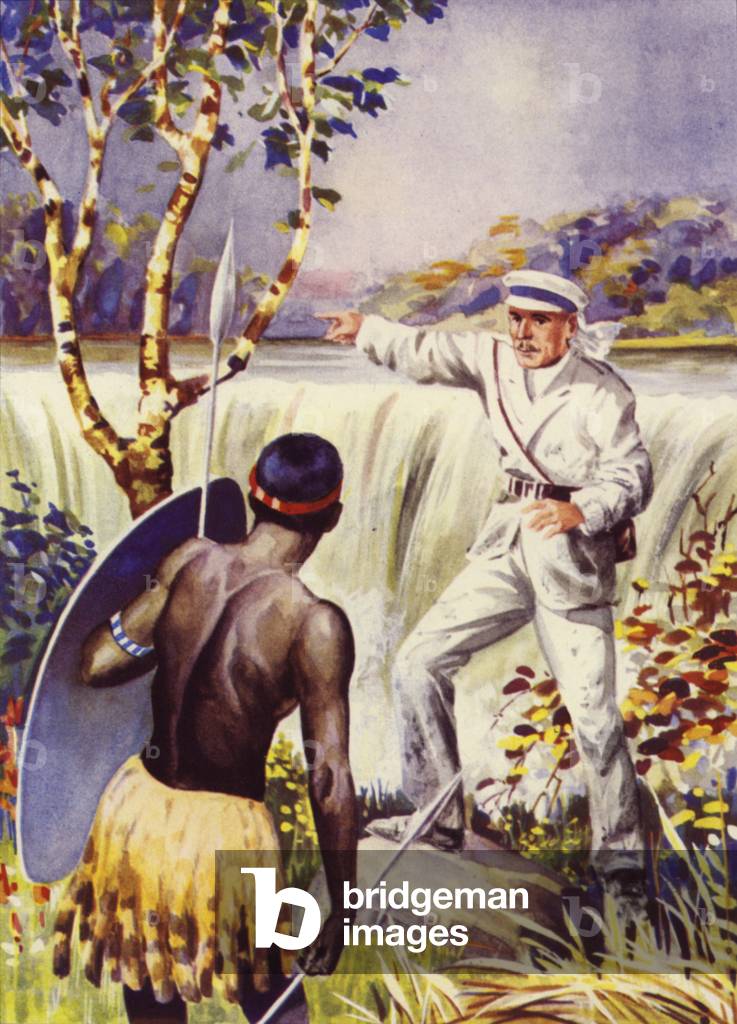 David Livingstone at the Victoria Falls (colour litho)