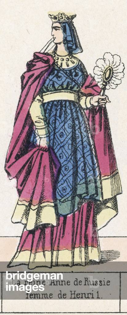 La reine Anne de Russie, femme de Henri 1 (coloured engraving)