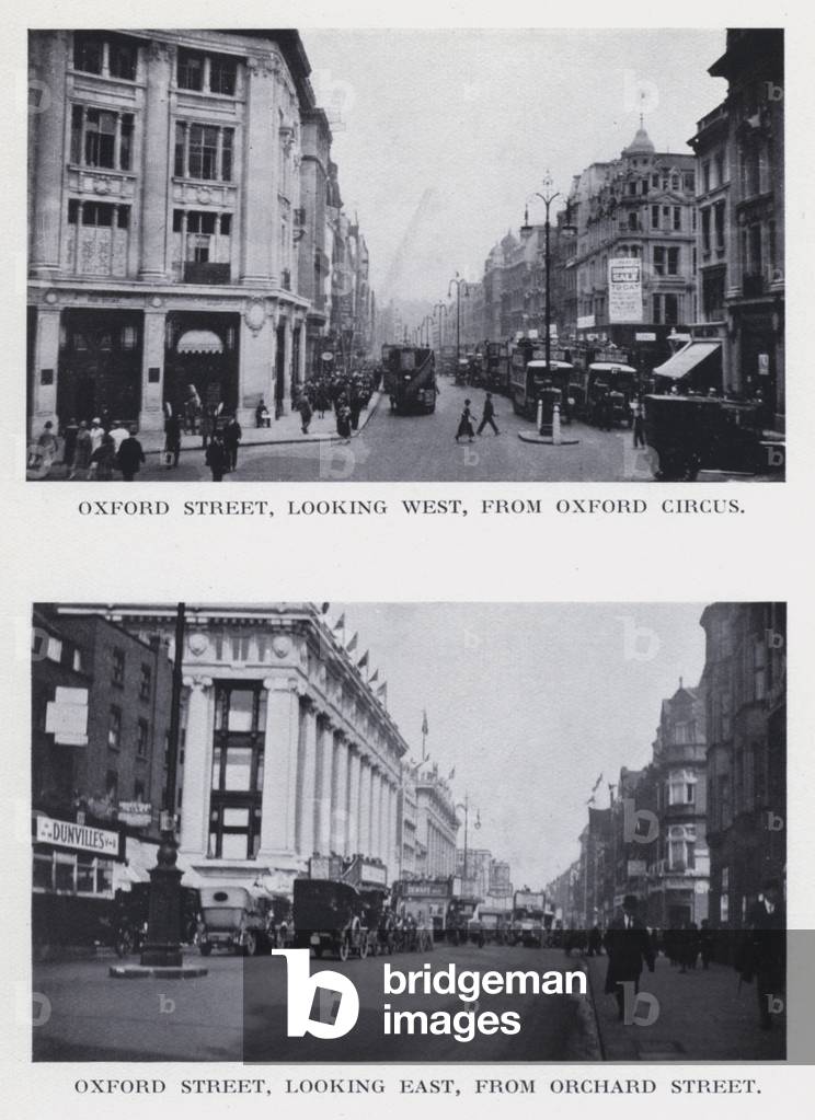 Oxford Street, looking west, from Oxford Circus; Oxford Street, looking east, from Orchard Street (b/w photo)