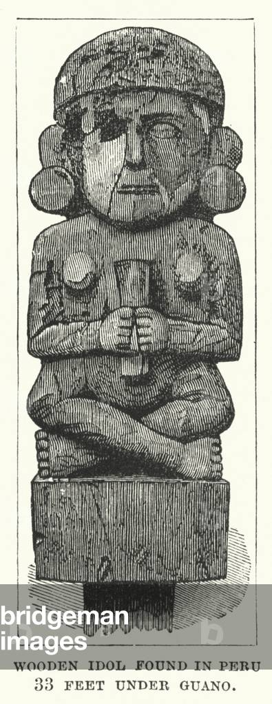 Wooden Idol found in Peru, 33 feet under Guano (engraving)