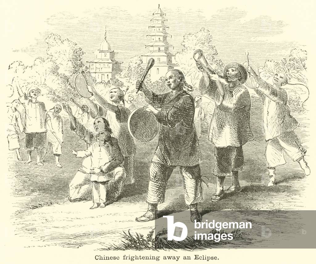 Chinese frightening away an Eclipse (engraving)