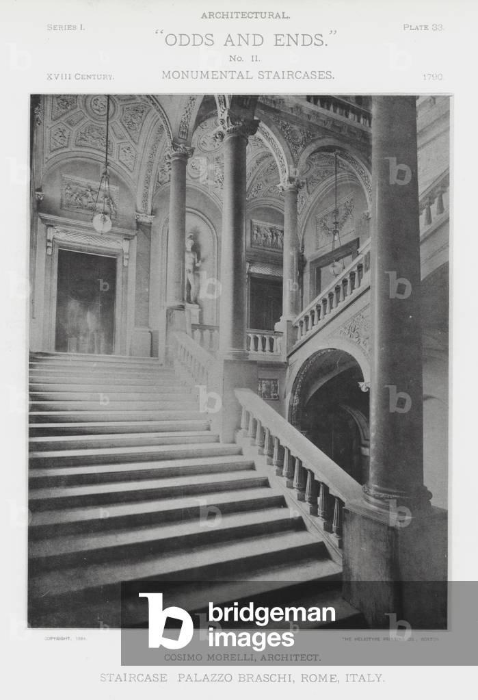 Staircase, Palazzo Braschi, Rome, Italy (b/w photo)