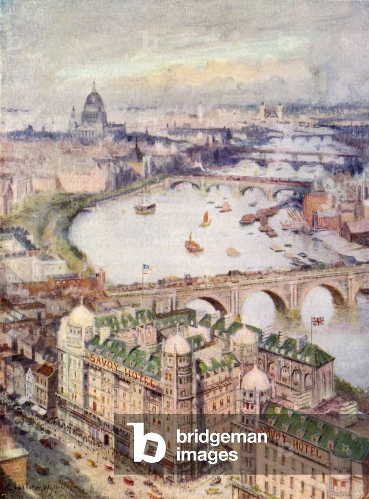 View from Savoy Hotel, looking East (colour litho)