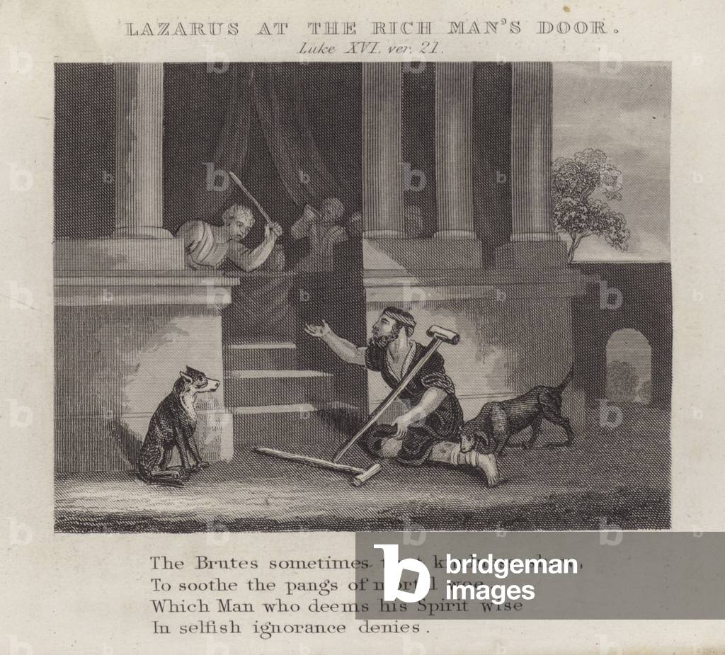 Lazarus at the rich man's door, Luke XVI, ver 21 (engraving)
