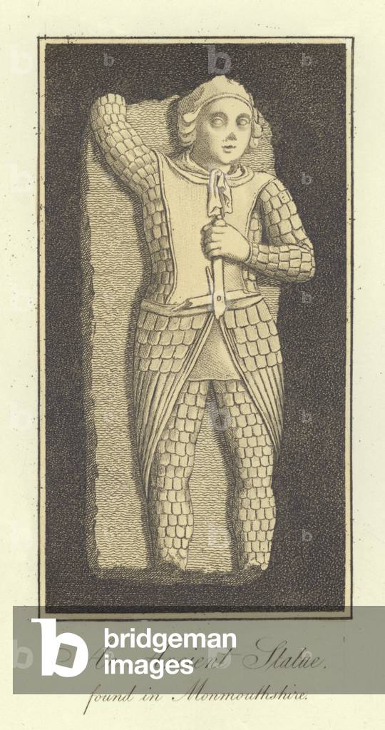 An ancient statue found in Monmouthshire (engraving)