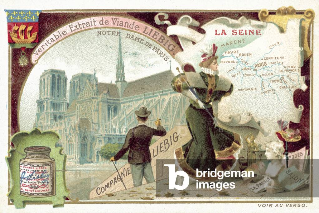 The Seine, and a view of Notre Dame de Paris (chromolitho)