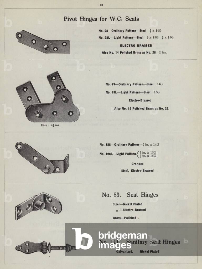 Page from metalwork catalogue: Hinges (litho)